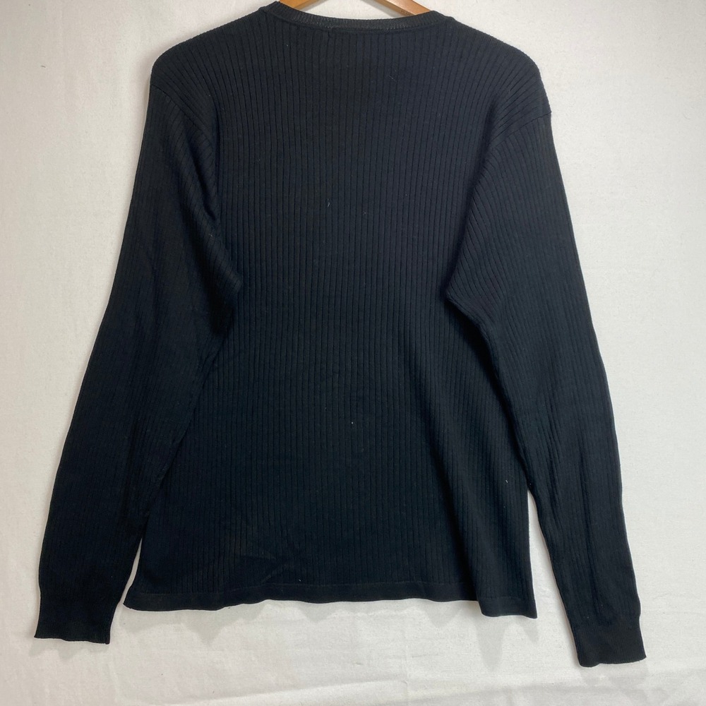 Jhane Barnes Mens XL Black Silk Cotton Ribbed Knit Long Sleeve Crewneck Sweater